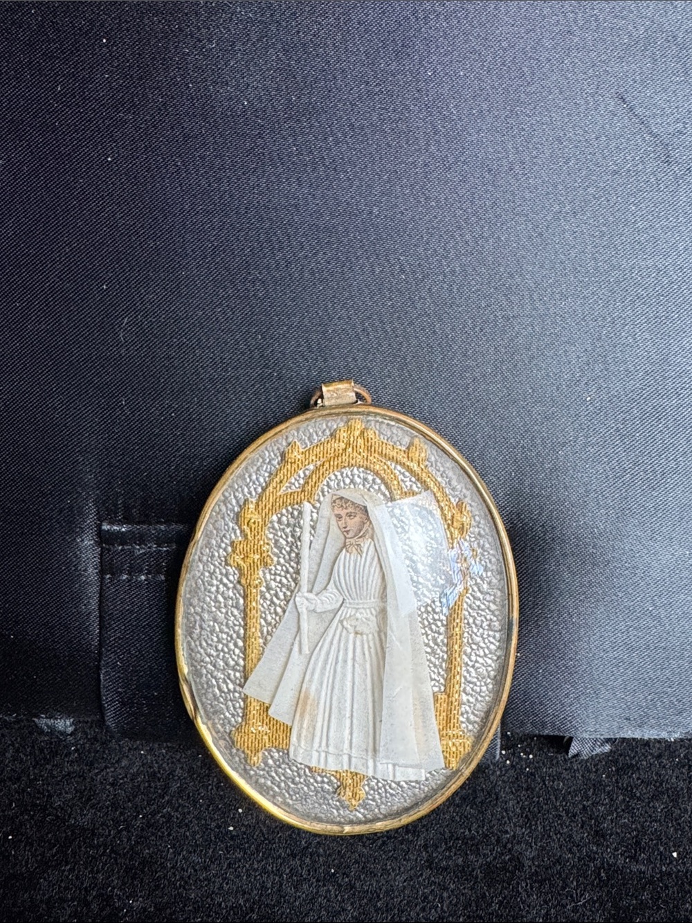 Vintage Gold and White Communion Girl Oval pendant/ornament